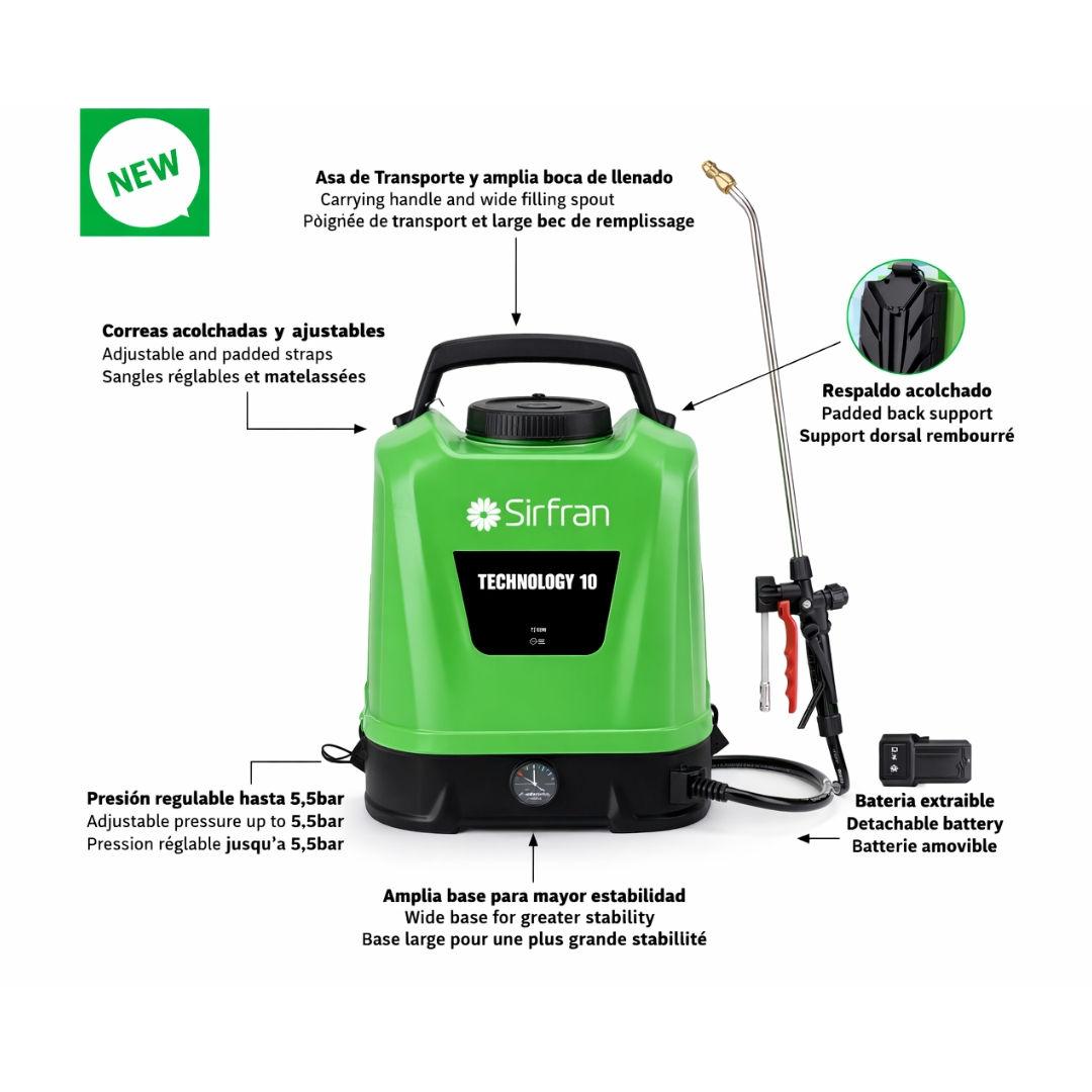 PULVERIZADOR ELECT. TECHNOLOGY 10 M-94 LANZA ACERO